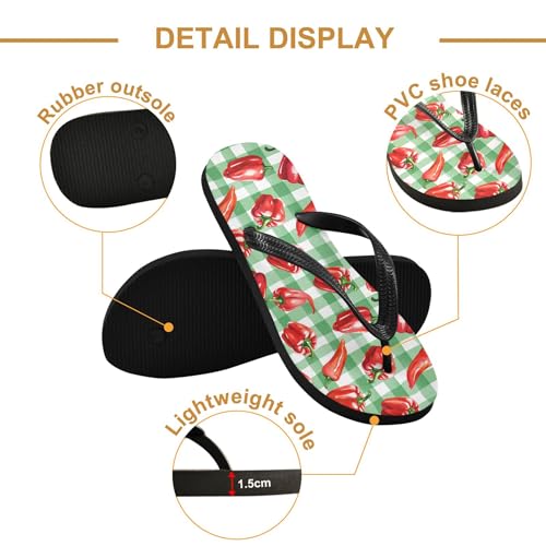 Burbuja Red Bell Peppers on Checkered Flip Flops for Women Men, Soft Thong Sandals Rubber Slippers for Pool Beach Essentials3