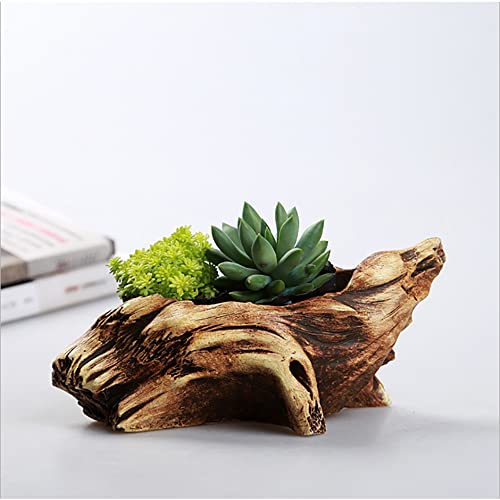 Diyomr Pastoral Style Vintage Gardening Pots Bonsai Pot, Imitation Wood Concrete Flower Pot Succulent Cactus Bonsai Planter Pots Container, 6.4L X 4.1W X 3.3H #TOP3