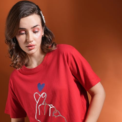 Image of Globus Women Green Printed Oversized T-Shirt-3638147001