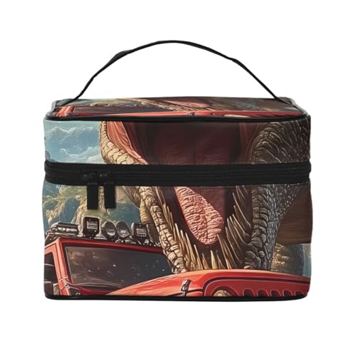 Dinosaurs - Bolsa de maquillaje de viaje para coche, organizador portátil con compartimentos con cremallera para cepillos, botellas y cuidado de la piel