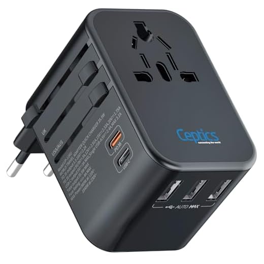 Ceptics Universal Charger Adapter, 35W 6 in 1 International Travel Adapter, Universal Plug Socket with 10 Years Warranty, PD/QC 3.0, 1x USB-C, 3 USB Fast Charging, Worldwide Travel Adapters.