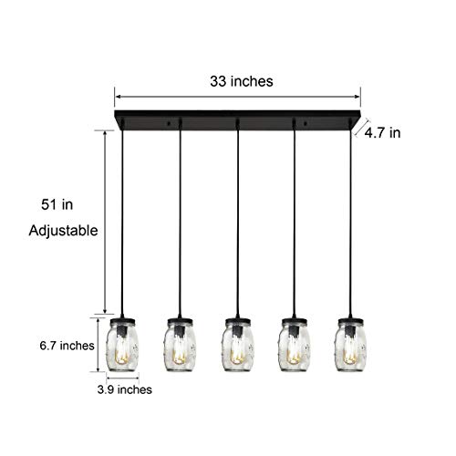 Lmsod Kitchen Island Light,5 Lights Linear Pendant Lighting,Glass Mason Jar Hanging Lamp #TOP4