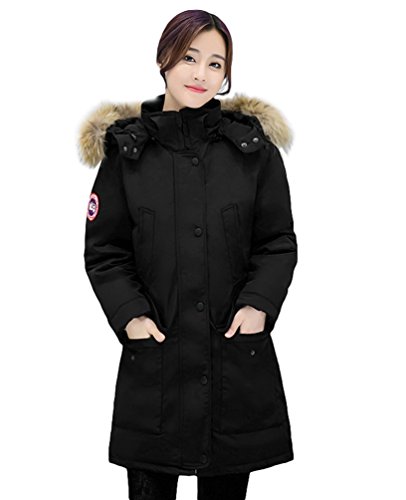 YOUJIA Femme Chaud Hiver Parka Mi Longue Militaire Fausse Fourrure Capuche Veste Manteau Blouson (Noir, Asia M)