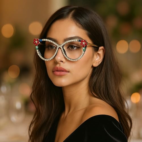 Image of laureles Fashion Rhinestone Blue Light Blocking Reading Glasses Women Computer Diamonds Readers Female