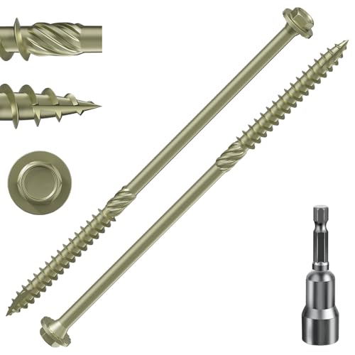 (5 lbs 86PCS)#14 x 6 Yellow Hex Exterior Lag Screws,6.3x150mm, Structural Wood Screw, Heavy Duty Construction Screw, Rust Resistant, Washer Head, Yellow Coated Exterior Wood Screws
