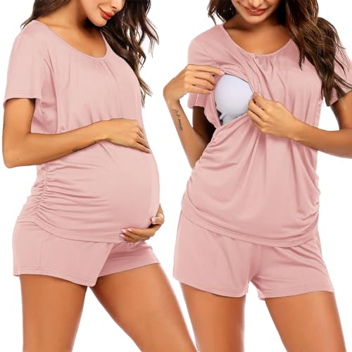 Image of Ekouaer Womens Maternity Pajamas Nursing Pjs for Breastfeeding Soft Postpartum Lounge Sets Sleepwear Layer Pregnancy Clothes