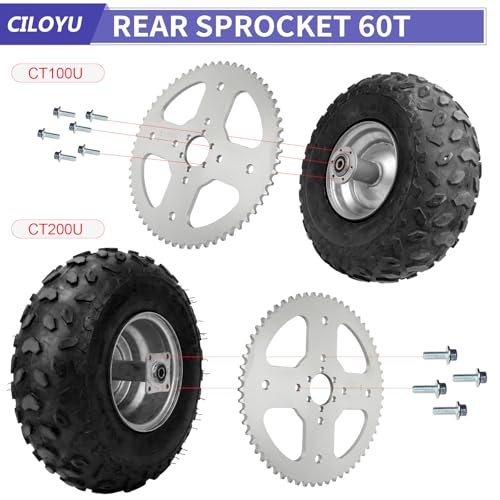 Image of 60 Tooth Rear Sprocket 420 Chain Kit for Mini Bike CT200U CT100U | 420 Chain and Sprocket Kit Compatible with Coleman BT200X CT200U-EX CC100X Baja MB200 Doodlebug DB30 Predator 212 Parts