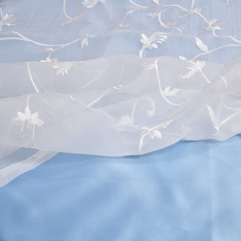 Image of 2 in 1 Embroidery Transparent Polyester Door Curtain with 80% Blackout Set of 2 Pieces(9 Feet, White Embroidery+Sky Blackout)