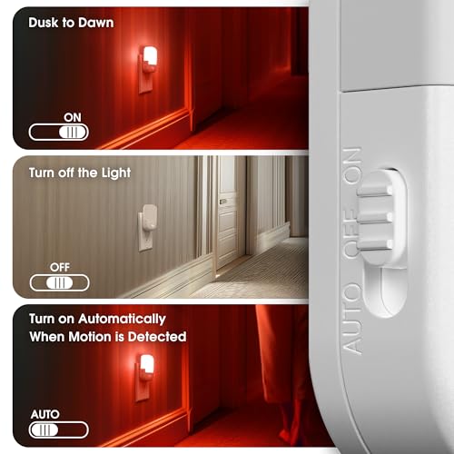 Image of Briignite Red Motion Sensor Night Light, Night Light, Dusk to Dawn Night Light 2Pack, Dimmable Led Night Light, Night Light for Kids, 1W Night Lights Plug into Wall for Bedroom, Kid Room, Bathroom