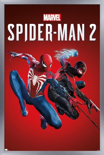 Trends International Marvel's Spider-Man 2 - Key Art Wall Poster, 34L x 22.4W, Silver Framed Version