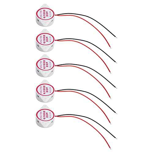 Buzzer Alarm Electric Piezo Beep Active High Sensitivity 80dB Loud Sound ABS Material 12V DC 3 24V 5Pcs Kit SFM 27II for Home Security Industrial Equipment (White)