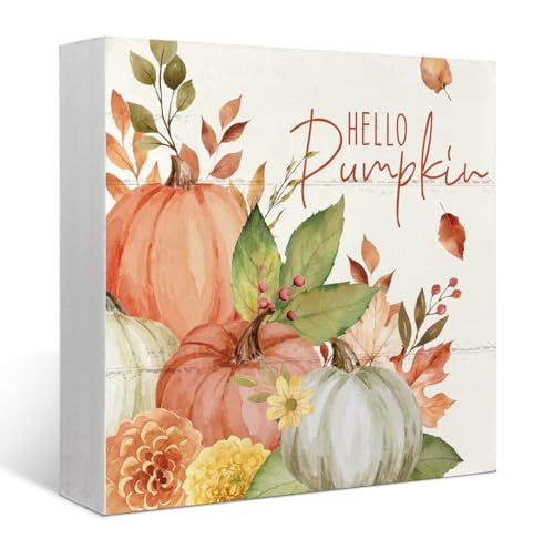 XYDEG Fall Decorations for Home Wooden Box Sign,Hello Pumpkin Maple