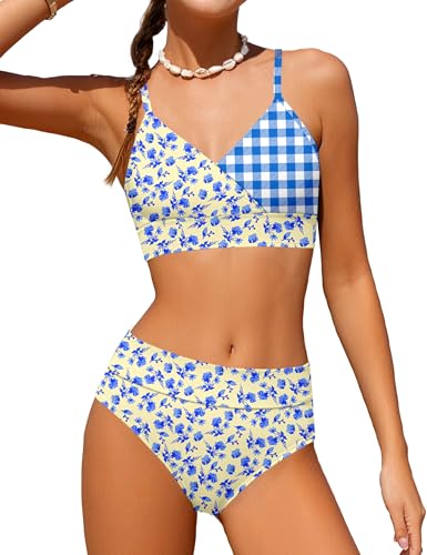 Image of Girls Swimsuit V Neck Bikini Set Color Block with Cover Up 3Pcs Bathing Suits