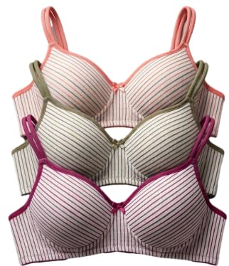 Women's Cotton Lightly Padded Non-Wired Full Coverage Everyday Bra (Pack of 3) | Comfortable Multicolor Bra-picture-17