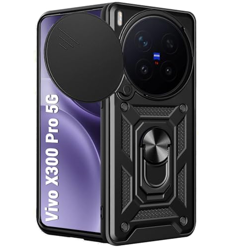 Image of TheGiftKart Tough Armor Bumper Back Cover Case for Vivo X300 Pro 5G | Rotating Camera Cover, Kickstand & Ring Holder | 360 Degree Protection Back Cover Case for Vivo X300 Pro 5G (PC & TPU, Black)