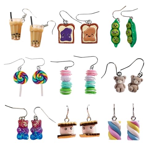 Creative Food-Themed Drop Dangle Earrings Set – Handmade Bubble Tea, Teddy Bears, Desserts, and Candy Designs with Eco-Friendly & Hypoallergenic Materials for Daily Wear or Gift.