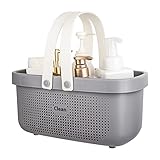 JiatuA Plastic Storage Basket with Handle Portable Shower Caddy Tote Organizer Basket Bin for Bathroom Kitchen Dorm Room Bedroom, Gray