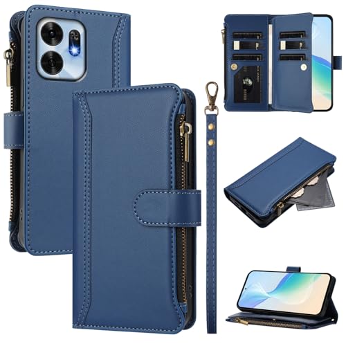 linsuyu Cover Compatible with Honor Play 60A,Compatible with Honor Play 60A Zipper Dual Card Slot Wallet Phone Case Blue
