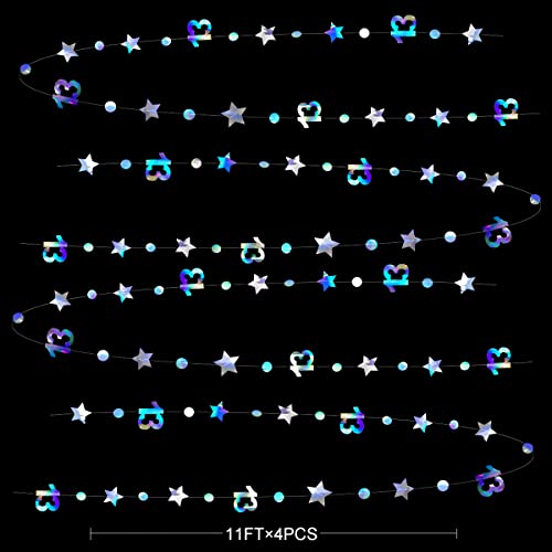 Image of Iridescent 13th Birthday Decorations Number 13 Circle Dot Twinkle Star Garland Metallic Hanging Streamer Bunting Banner Backdrop Girls 13 Year Old Birthday Thirteen Official Teenager Party Supplies