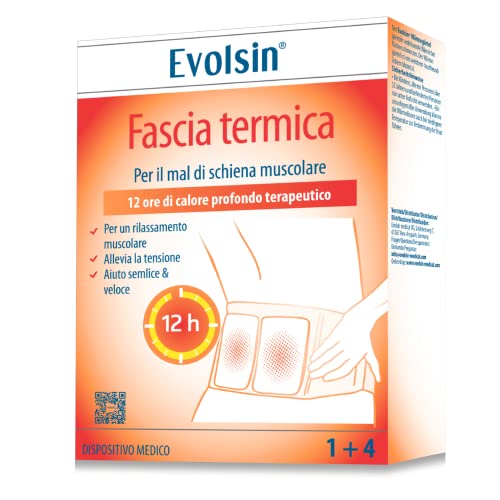 Evolsin - Cerotti riscaldanti per dolori muscolari alla schiena - 12 ore di calore terapeutico profondo per rilassare e sciogliere i muscoli - Fascia riscaldante pronta all'uso (2 applicazioni)