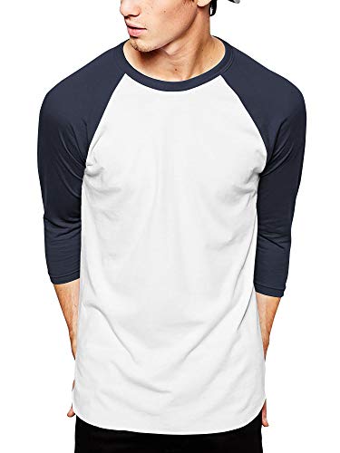 Hat and Beyond Mens Baseball Raglan 3/4 Sleeves T Shirts Casual Cotton Jersey S-3XL White/Navy