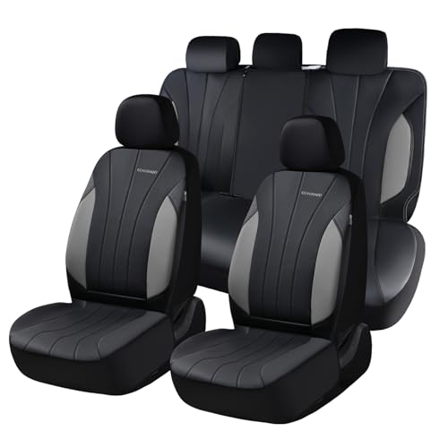Image of Coverado Car Seat Covers Full Set, 5 Seats Waterproof Nappa Leather Automotive Seat Protectors, Front & Rear Luxury Mesh Seat Covers,All-Weather Universal Fit for Most Cars SUVs, Trucks,Black&Grey