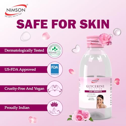 Image of Nimson Pure Glycerine for Skin Care - 50ml | Moisturizes, Heals & Protects Skin | Soothes Irritation | Soft, Glowing Skin | Ideal for Oily & All Skin Types | 100% Vegan