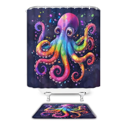 WUASDCS 2 Pcs Shower Curtain Set for Bathroom Octopus Colorful