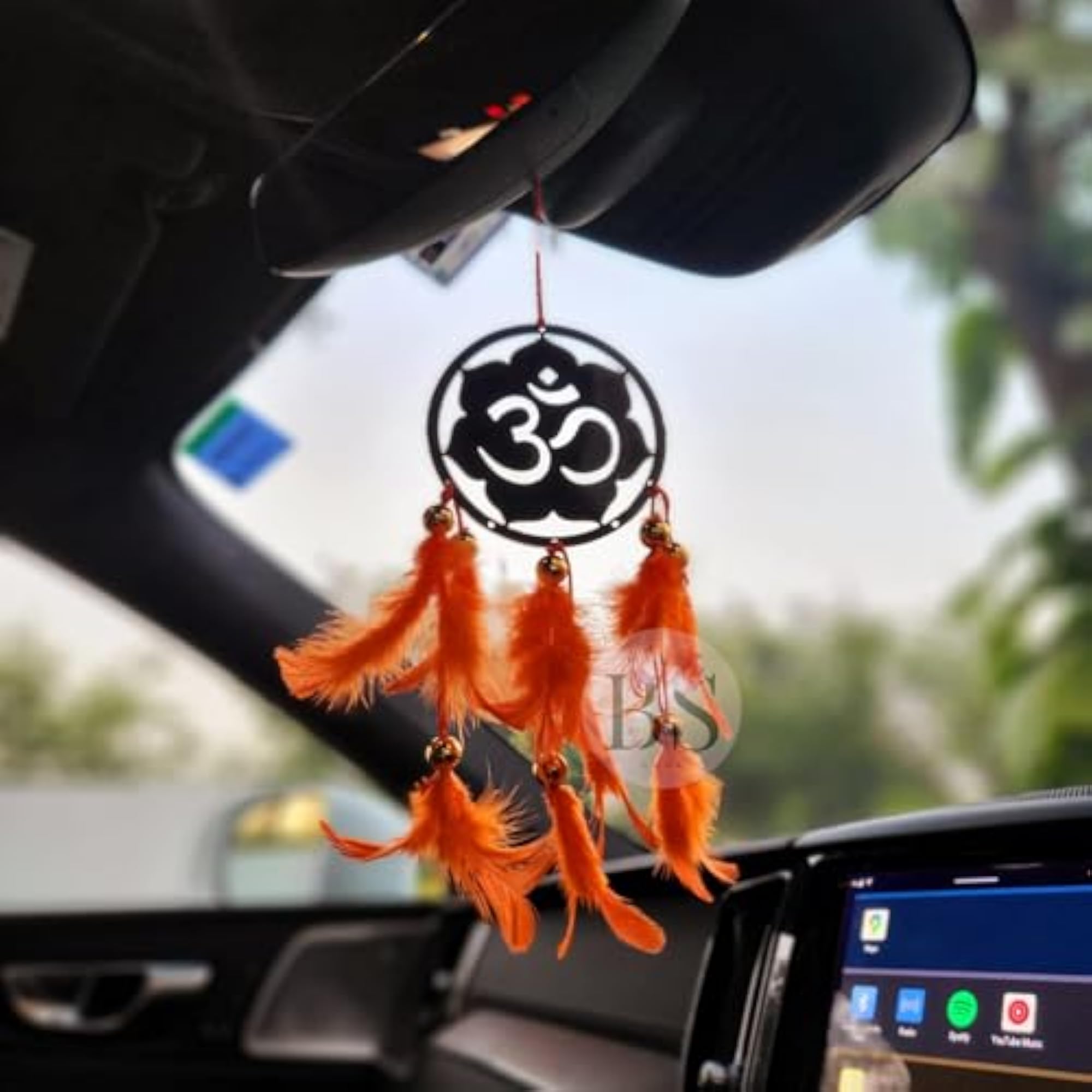 OM Spiritual Decor with Saffron Feather for Car