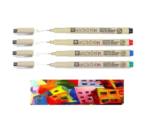 PIGMA MICRON Sakura 01 Zestaw 4 kolorów, czerwony, zielony, niebieski, czarny