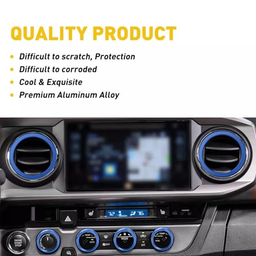 Image of AC knob Cover Trims and AC Vent Inner Rings for Toyota Tacoma Accessories 2016-2023 Interior Air Conditioner Vent Ring Cover Trims Air Conditioner Knob Rings 8pcs-Set (Blue)