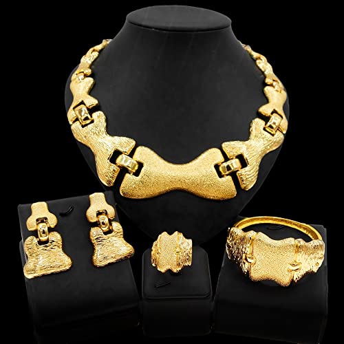 Juego de joyas chapadas Yulaili con collar y pendientes grandes 5