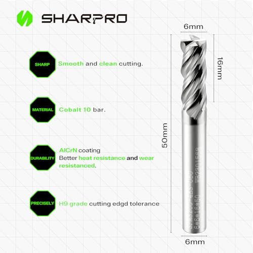 Image of 6mm Shank End Mill Set 6mm Cutting Dia. 4 Flutes AlCrN Coated Carbide Square CNC End Mills, Apply for Alloy Steel, Stainless Steel, and Various Cast Iron (5PCS)