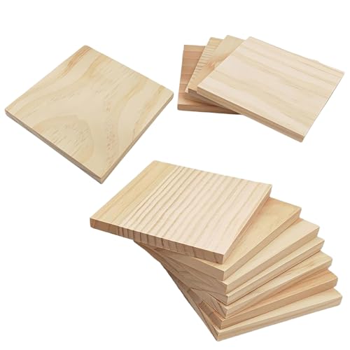 12 discos de madera, bloques cuadrados de madera sin pintar para manualidades, 10 x 10 x 1 cm, discos de madera natural para manualidades, pintura, manualidades y decoración