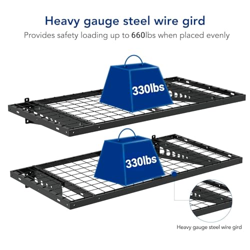 FLEXIMOUNTS 2 Pack 2x4ft Garage Storage 24x48 inch Heavy Duty Bike Wall Shelving Rack, 660lbs Total Weight Capacity, Black, Pro Series - Image 5