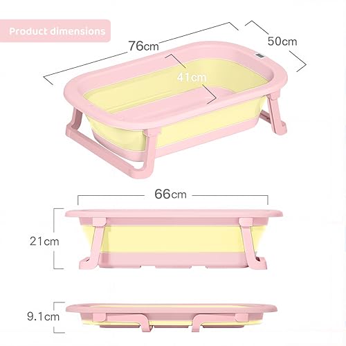 Image of Cockatoo-Kids DripDrop Foldable Baby Bath Tub with Thermistor, Pillow & Soap Box - Portable Newborn to 6 Years Tub, Non-Toxic PP, Anti-Slip Base, 40kg Capacity - Travel & Home Use, Pink & Yellow