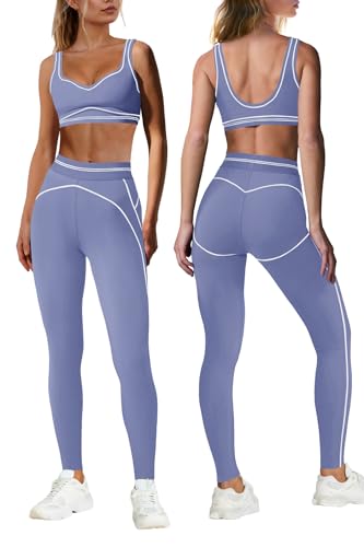 Nirovien Workout Sets for Women Gym Sets Athletic Sets(Lavender Purple,M)