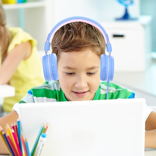 Image of ELECDER i37 Kids Headphones for School Child Girls Boys Teens, Purple /Pink | Foldable Adjustable Lightweight, 3.5mm Audio Jack On Ear Headphones for Smartphones Chromebook Computer PC Tablets Travel