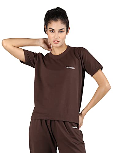 Image of CHKOKKO Women's Terry Cotton Loose Fit Half Sleeve Casual Style T-Shirt