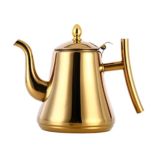 1L / 1,5L / 2L Verdickung 304 Edelstahl Wasserkocher Induktion Retro Teekanne Kaffeekanne und Infuser Sieb Küche Wasserkocher,Gold,1.5L