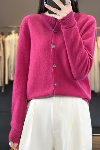 100% Merino Wool Sweaters Women's Fall Winter Female Round Neck Cardigan Knitted Long Sleeves Crewneck(014)3