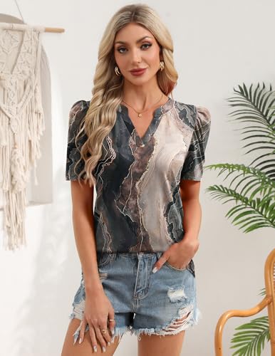 Image of Zeagoo Women Blouses Puff Short Sleeve Tops V Neck Dressy Casual Spring Shirts Boho Floral Cute Clothes 2026