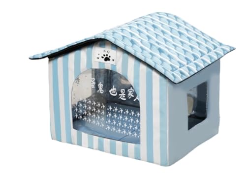 猫 ハウス ペットハウス 犬小屋 小型犬用 組み立て キャットハウス 屋外 室内 防水 防風 換気 四季通用 毛布付き 組立簡単 野良猫 避難所 猫 冬用ハウス 冷感マット付き (38*45*42,ブルー)