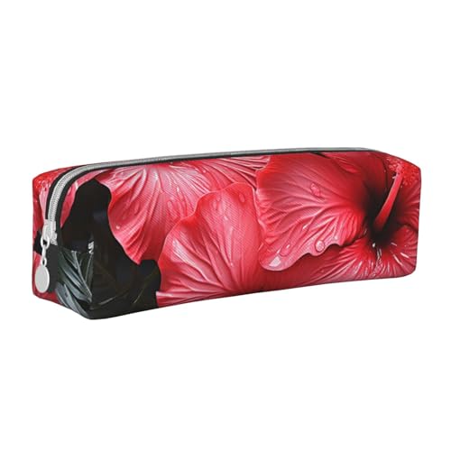 Astuccio in pelle con stampa di ibisco rosso, astuccio per matite portatile, organizer per cancelleria, portapenne, borsa per il trucco con chiusura a cerniera, Ibisco rosso., Taglia unica, Astuccio Astuccio in pelle con stampa di ibisco rosso, astuccio per matite portatile, organizer per cancelleria, portapenne, borsa per il trucco con chiusura a cerniera, Ibisco rosso., Taglia unica, Astuccio