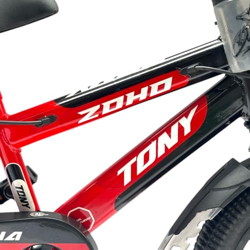 Image of TONY RAW Kids Bicycle 14T inch Sports Cycle for 3 to 5 Years Baby Boys & Girls with Side Training Wheels & Back Rest Seat /Water Bottle SEMI-Assembled (Red)
