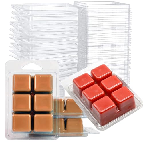 ToppYuanZea 120 Pack Plastic Wax Melt Clamshell Mold 6 Cavity Square Empty Wax Melt Molds Clear Containers for Tarts DIY Wickless Candle Soap Craft Wedding Party Favor
