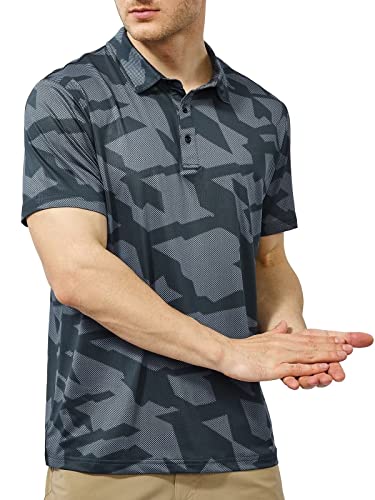 Marami Mens Golf Polo Shirts - Performance Dry Fit Short Sleeve Printed Polo T Shirts Upf Moisture Wicking Tactical Casual Collared Shirts Dark Grey L #TOP4