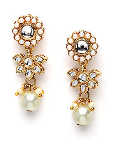 Image of Karatcart Gold Plated Pearl and Drop Kundan Studded Choker Necklace Setfor Women