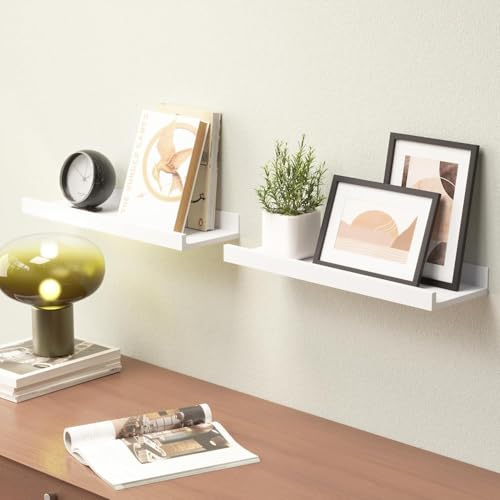 Image of WooDinto Wall Shelves for Living Room, Bedroom|Wall Mounted ShelfWall Hanging Storage Unit|Wall Organiser Shelf (White, Ledge Set of 2 - White - 18 Inch)