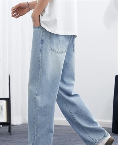 Men's Style Straight Leg Lyocell Jeans Fashion Versatile Loose Thin Washed Retro Pants3